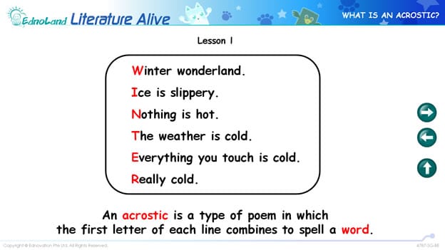 Acrostic poetry student work example